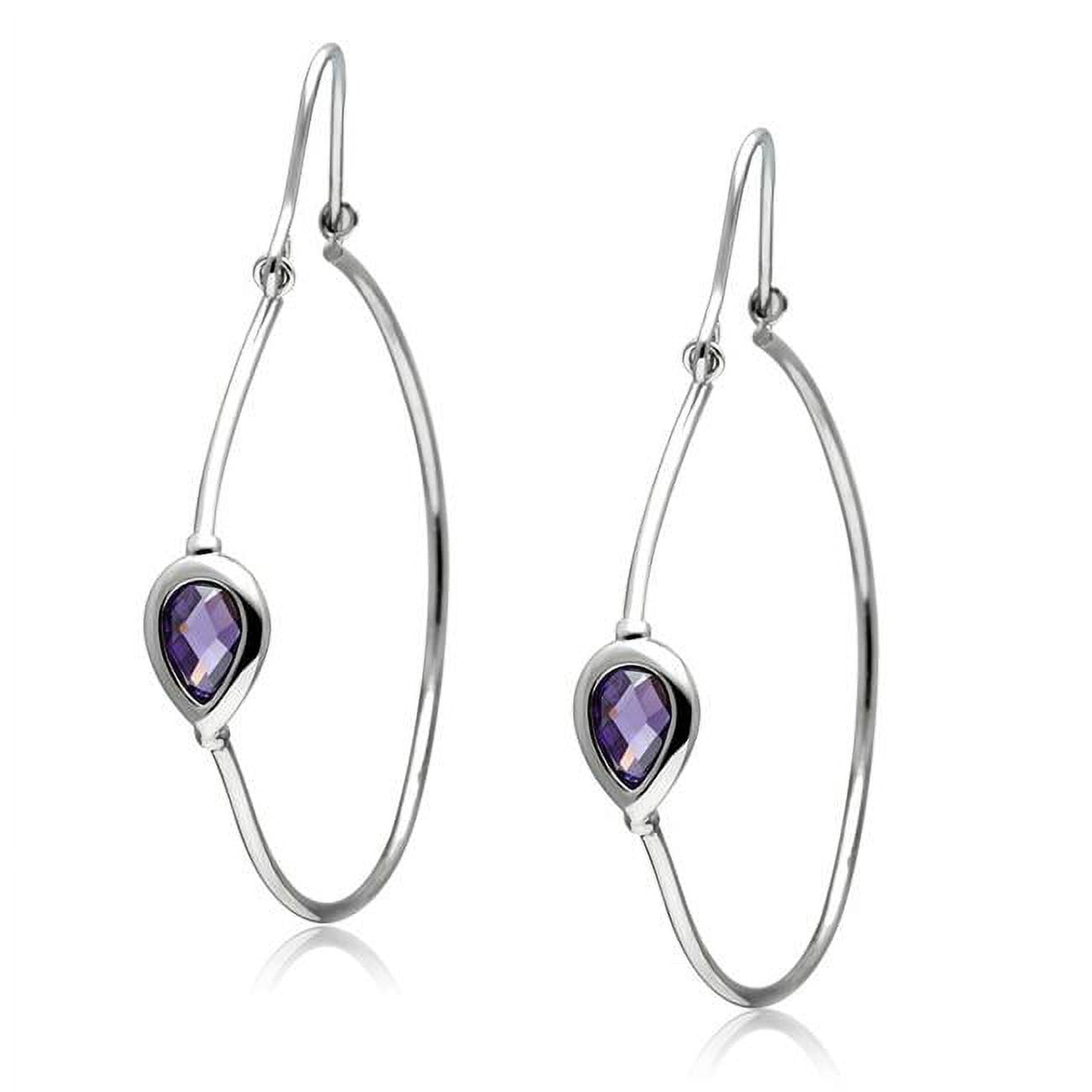 Picture of Alamode 3W099 Rhodium Brass Earrings with AAA Grade CZ, Amethyst