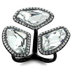 IP Black Ion Plating Stainless Steel Ring with Top Grade Crystal, Clear - Size 9