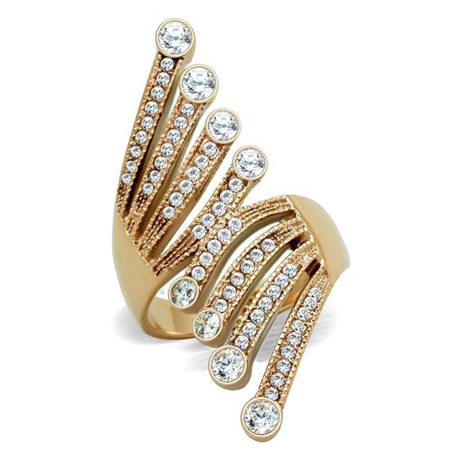 IP Rose Gold Ion Plating Stainless Steel Ring with AAA Grade CZ, Clear - Size 8