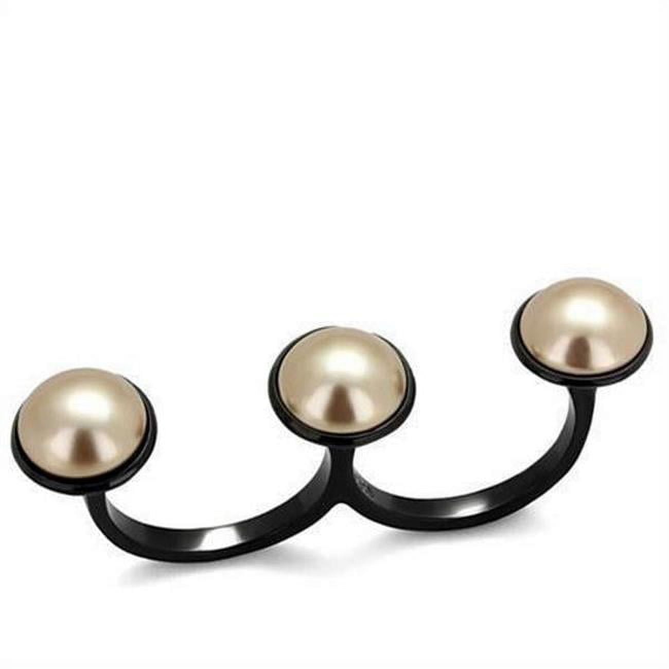 TK2104-8 IP Black Ion Plating Stainless Steel Ring with Synthetic Pearl, Metallic Light Gold - Size 8