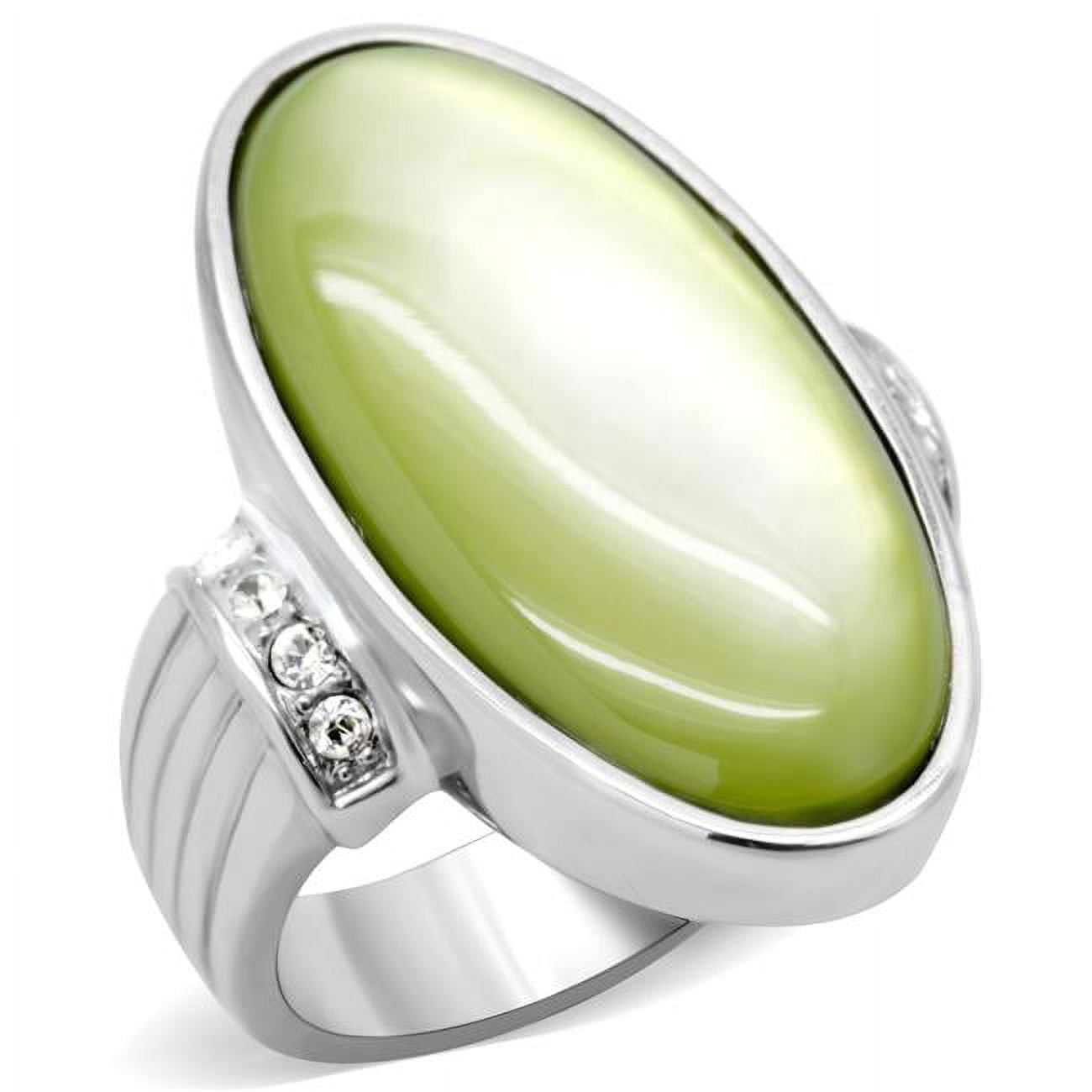 TK211-10 High Polished No Plating Stainless Steel Ring with Precious Stone Conch, Apple Green - Size 10