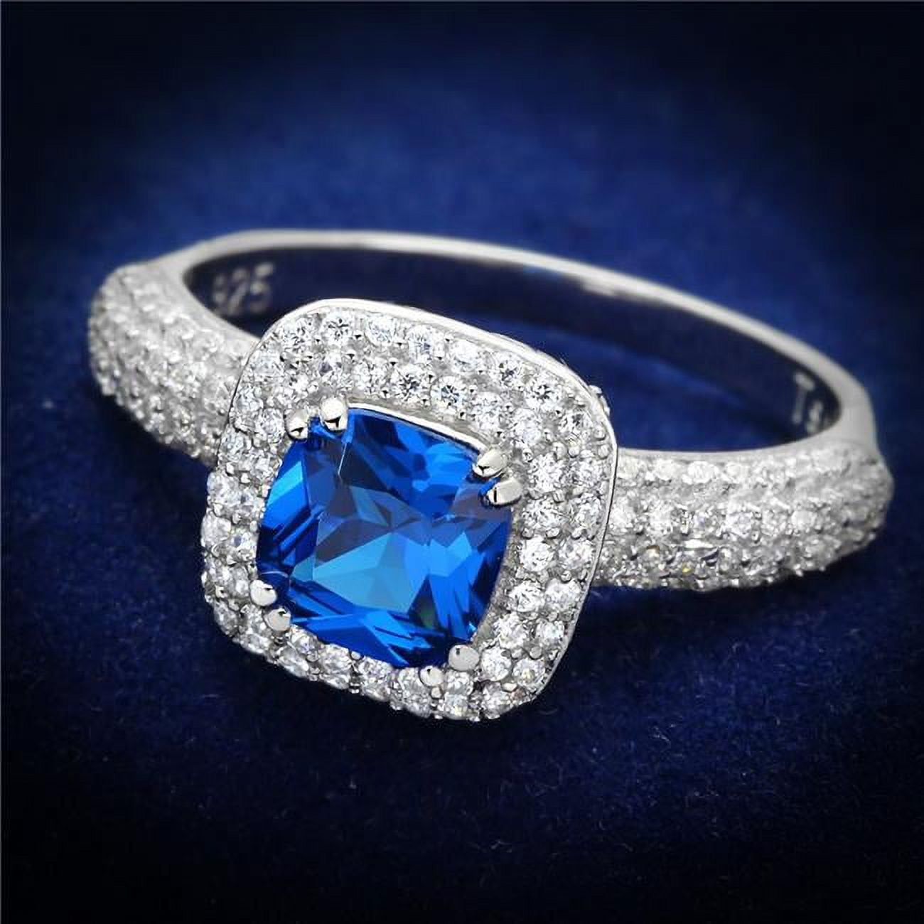 TS137-9 Women Rhodium 925 Sterling Silver Ring with Synthetic in London Blue - Size 9