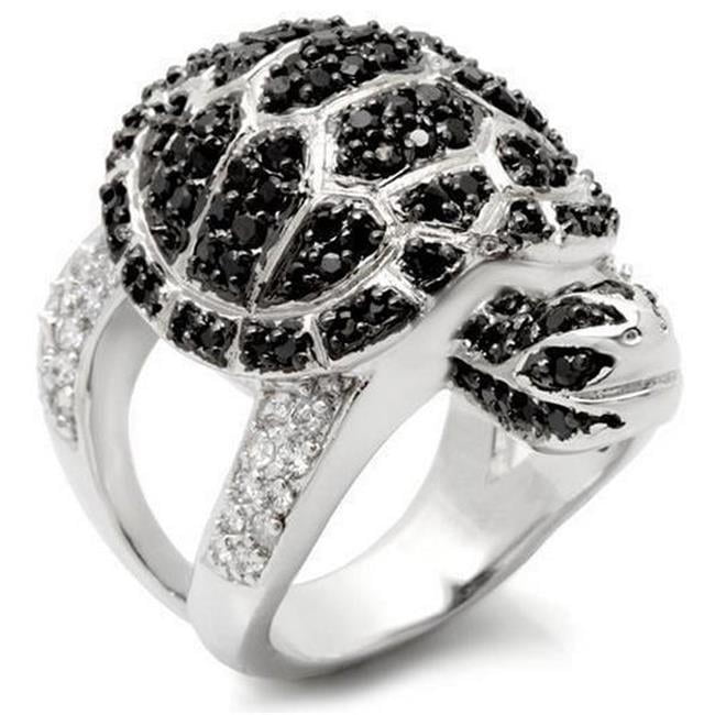 Picture of Alamode 0W005-6 Rhodium & Ruthenium Brass Ring with AAA Grade CZ&#44; Jet - Size 6