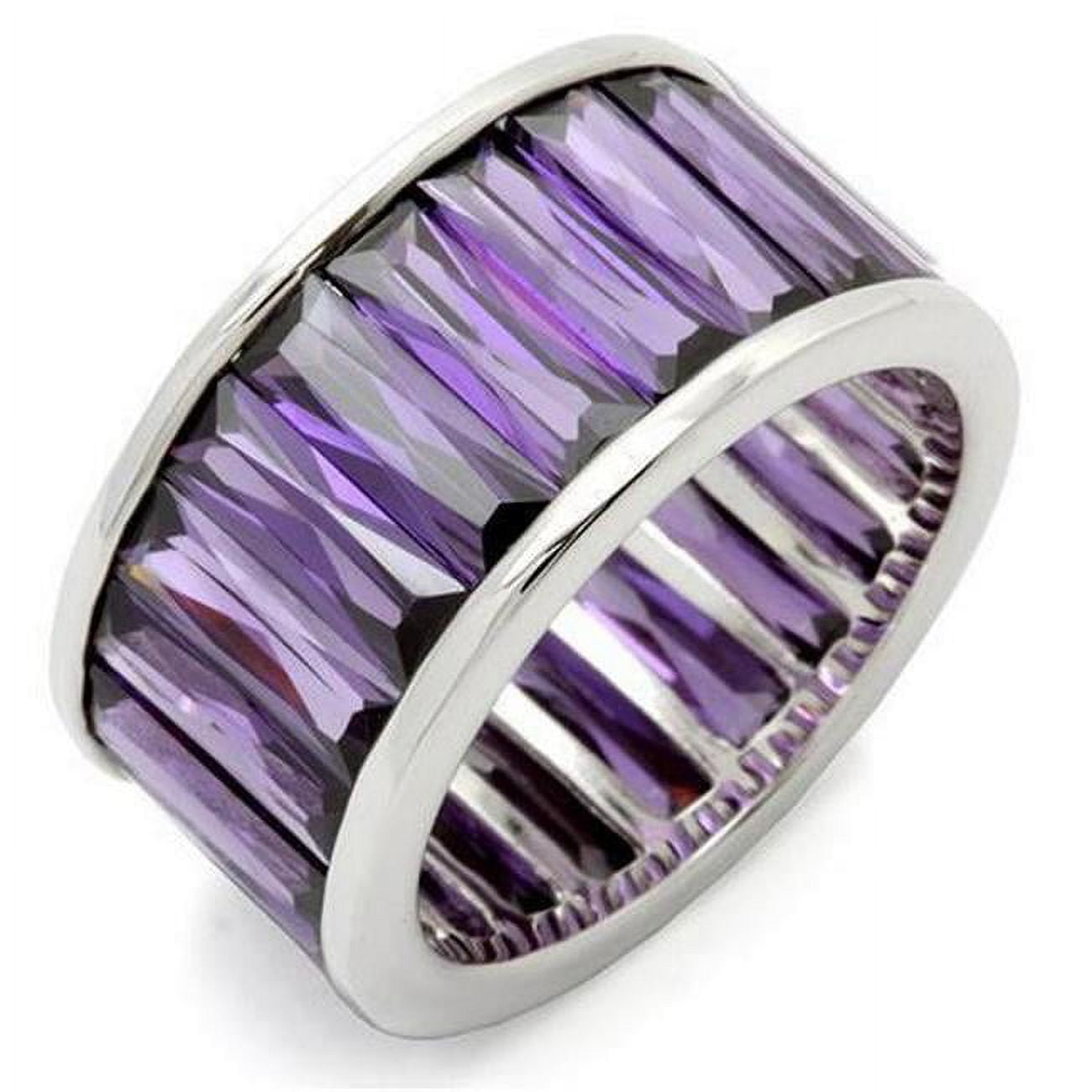 Picture of Alamode 0W128-6 Rhodium Brass Ring with AAA Grade CZ&#44; Amethyst - Size 6