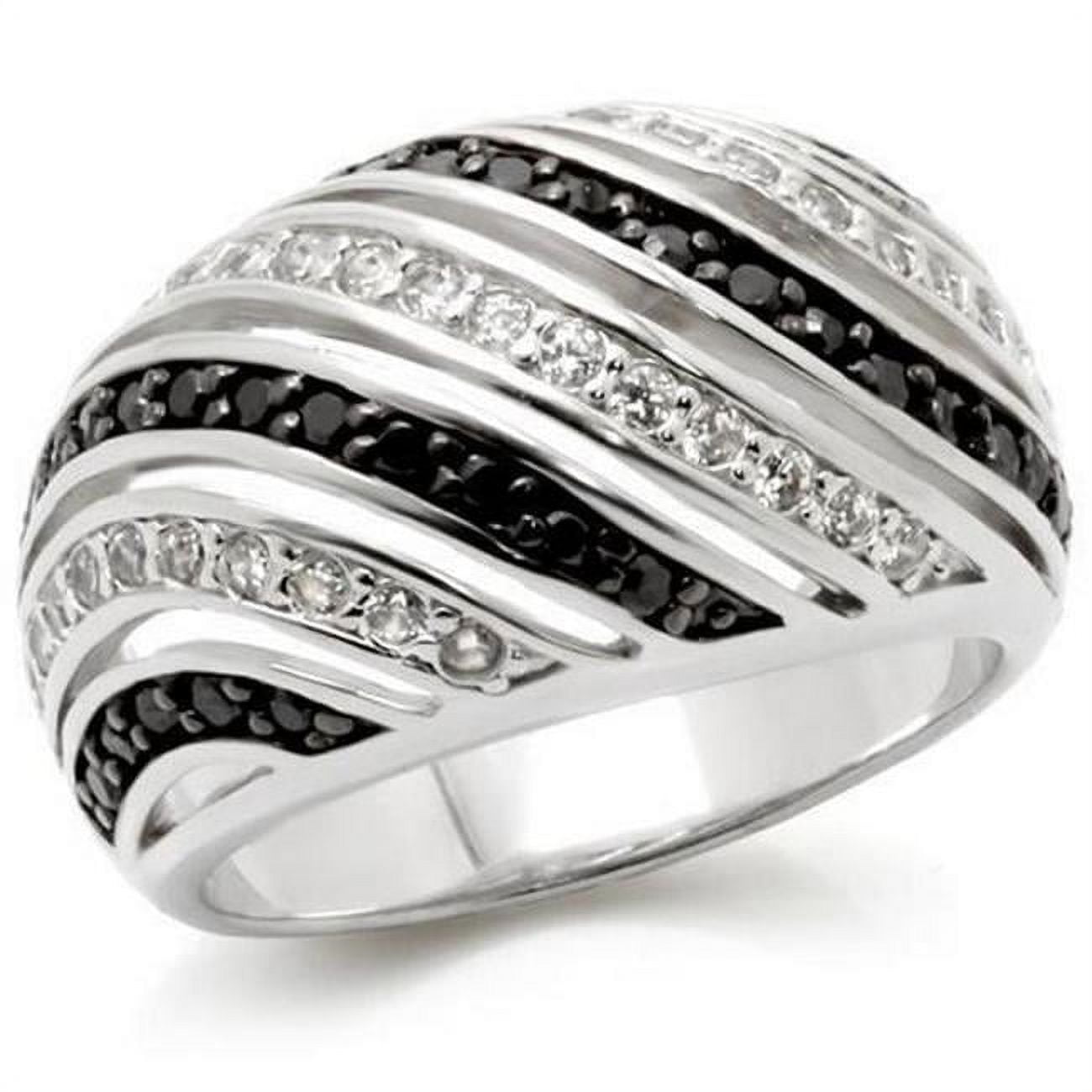 Picture of Alamode 0W224-5 Rhodium & Ruthenium Brass Ring with AAA Grade CZ&#44; Jet - Size 5