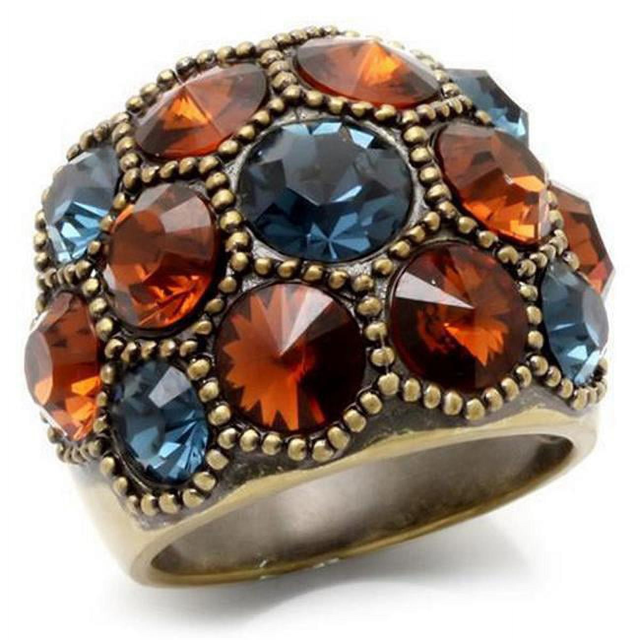 Picture of Alamode 0W234-10 Antique Copper Brass Ring with Top Grade Crystal, Multi Color - Size 10