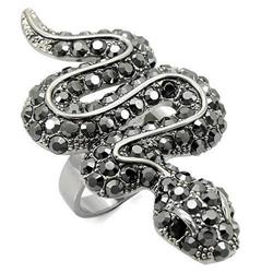 Picture of Alamode 0W282-10 Ruthenium Brass Ring with Top Grade Crystal, Jet - Size 10