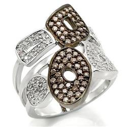 Rhodium & Ruthenium Brass Ring with AAA Grade CZ, Champagne - Size 7