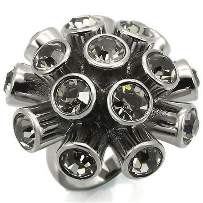 Picture of Alamode 0W306-5 Ruthenium Brass Ring with Top Grade Crystal, Jet - Size 5