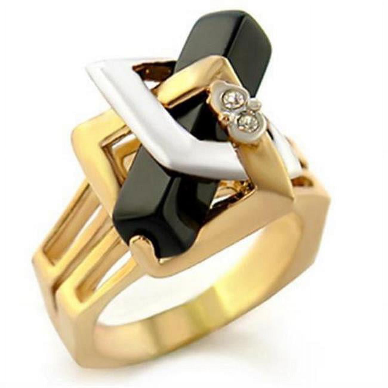 Picture of Alamode 10108-6 Gold & Rhodium Brass Ring with Semi-Precious Onyx&#44; Jet - Size 6