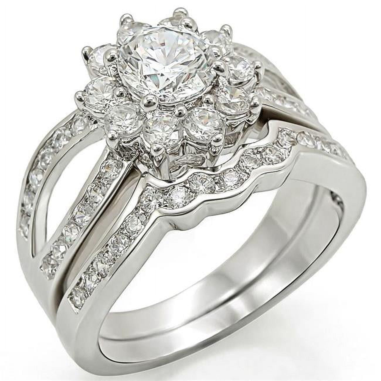 Rhodium Brass Ring with AAA Grade CZ, Clear - Size 8