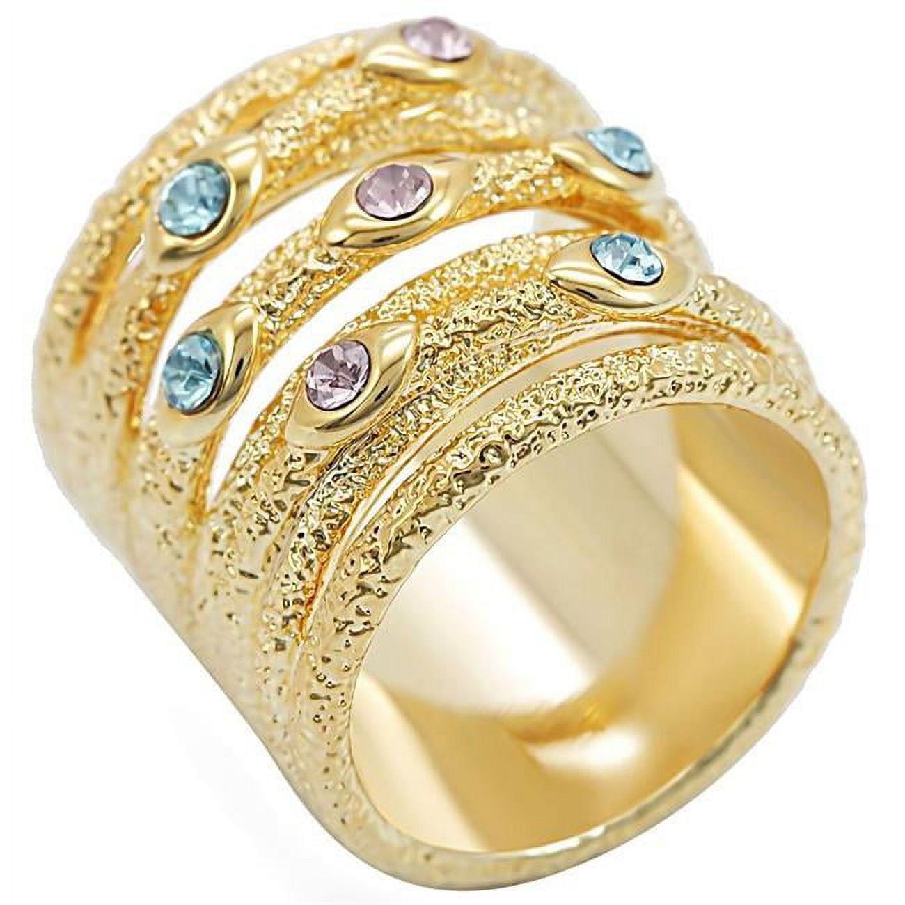 Picture of Alamode 1W047-7 Gold Brass Ring with Top Grade Crystal, Multi Color - Size 7