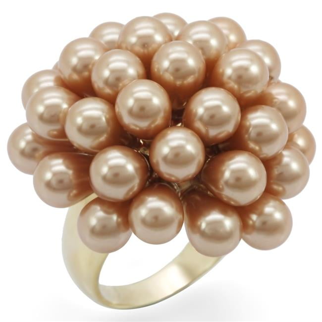 Picture of Alamode 1W050-9 Gold Brass Ring with Synthetic Pearl, Champagne - Size 9