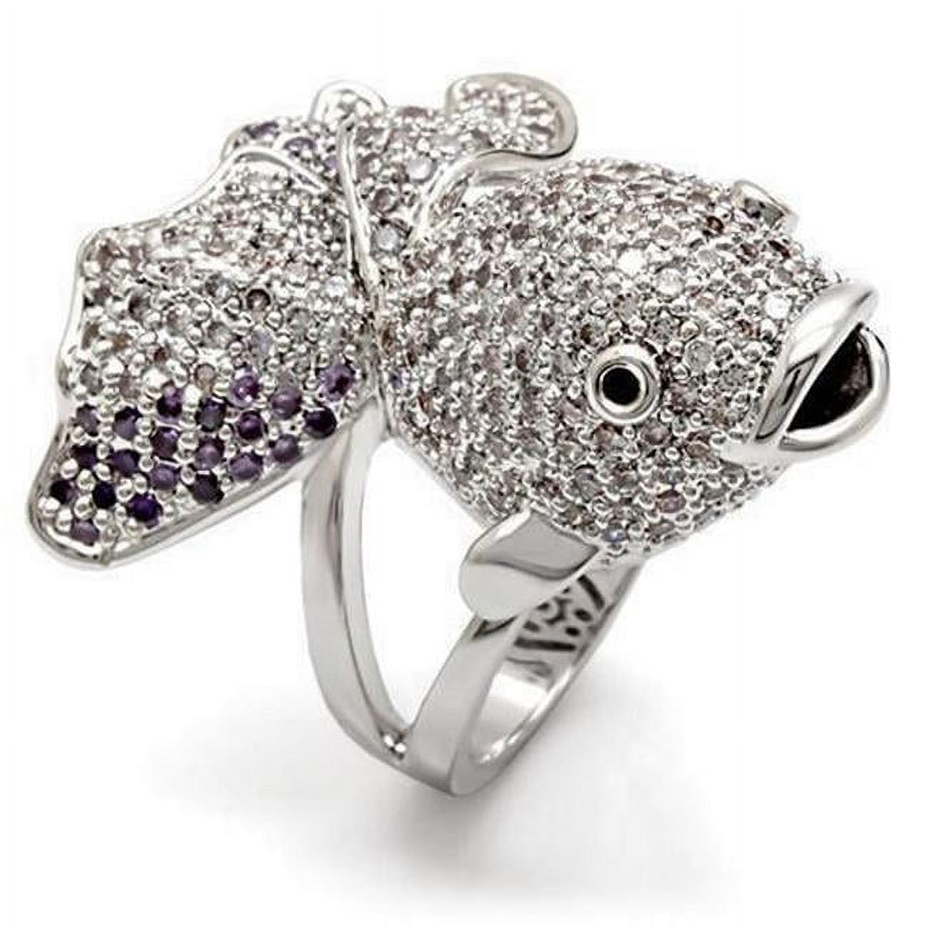 Rhodium Brass Ring with AAA Grade CZ, Multi Color - Size 9