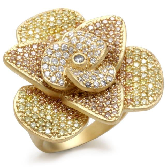 Matte Gold Brass Ring with AAA Grade CZ, Multi Color - Size 5