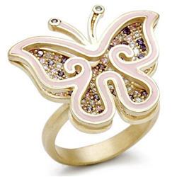 Matte Gold Brass Ring with AAA Grade CZ, Multi Color - Size 6