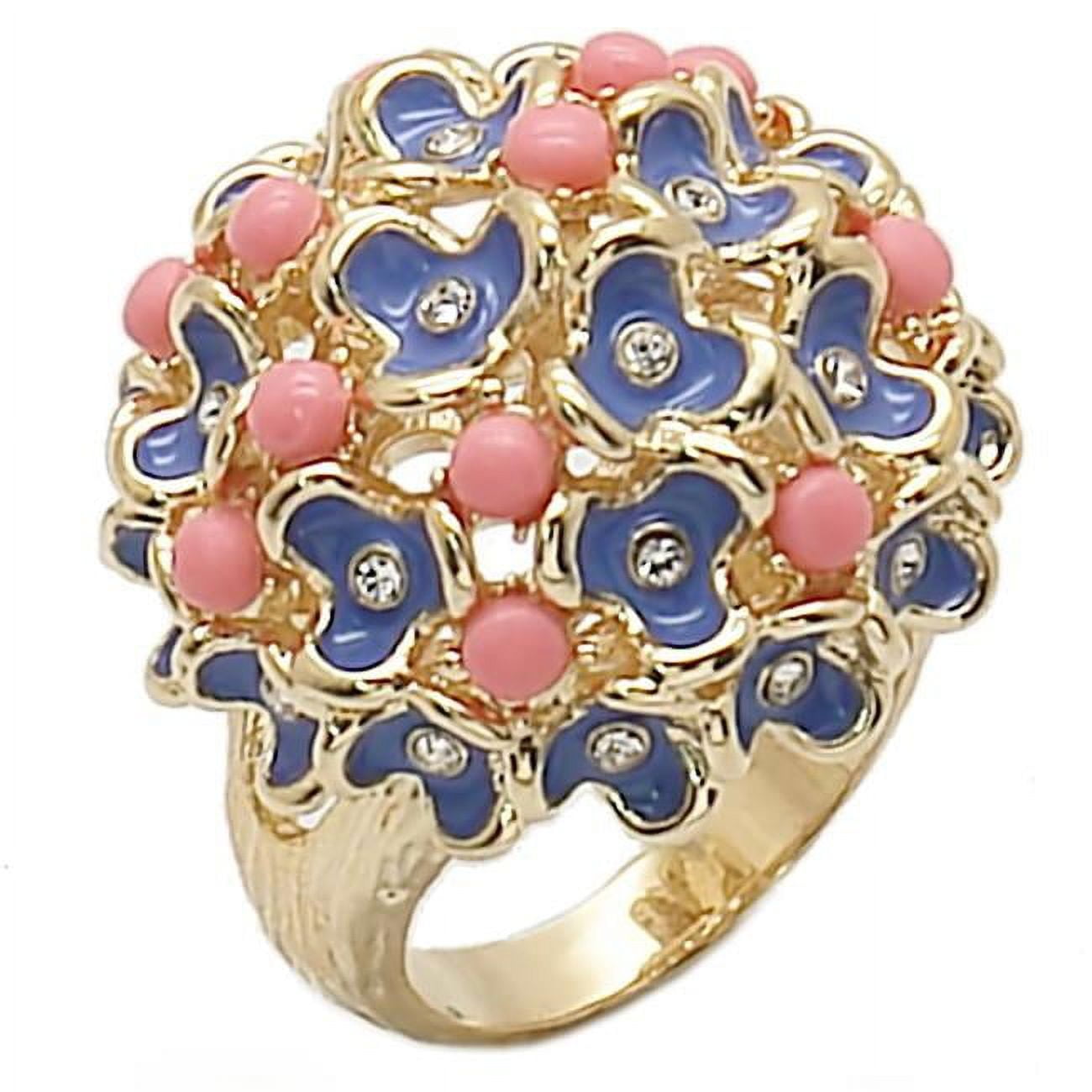 Picture of Alamode 1W106-7 Gold Brass Ring with Semi-Precious Coral, Rose - Size 7