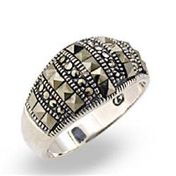 Picture of Alamode 32306-6 Antique Tone 925 Sterling Silver Ring with Semi-Precious Marcasite&#44; Jet - Size 6