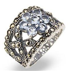 Picture of Alamode 32330-5 Antique Tone 925 Sterling Silver Ring with Synthetic Spinel&#44; Sea Blue - Size 5