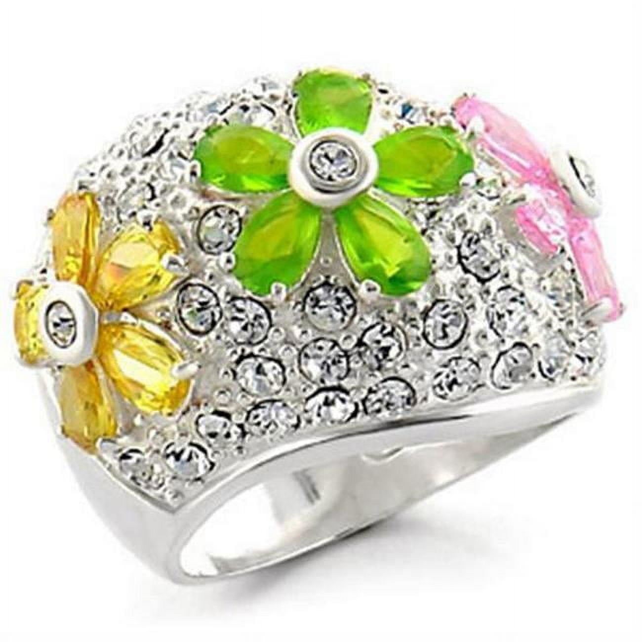 Picture of Alamode 34015-5 High-Polished 925 Sterling Silver Ring with AAA Grade CZ, Multi Color - Size 5