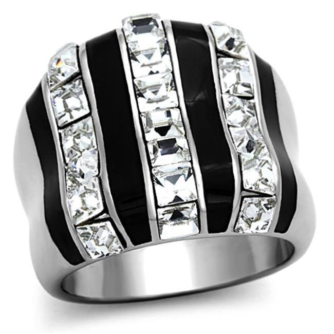 High Polished No Plating Stainless Steel Ring with Top Grade Crystal, Clear - Size 8