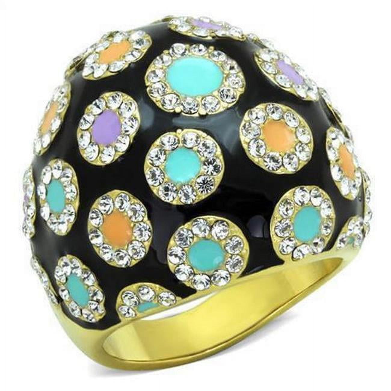 TK1625-9 IP Gold Ion Plating Stainless Steel Ring with Top Grade Crystal, Clear - Size 9