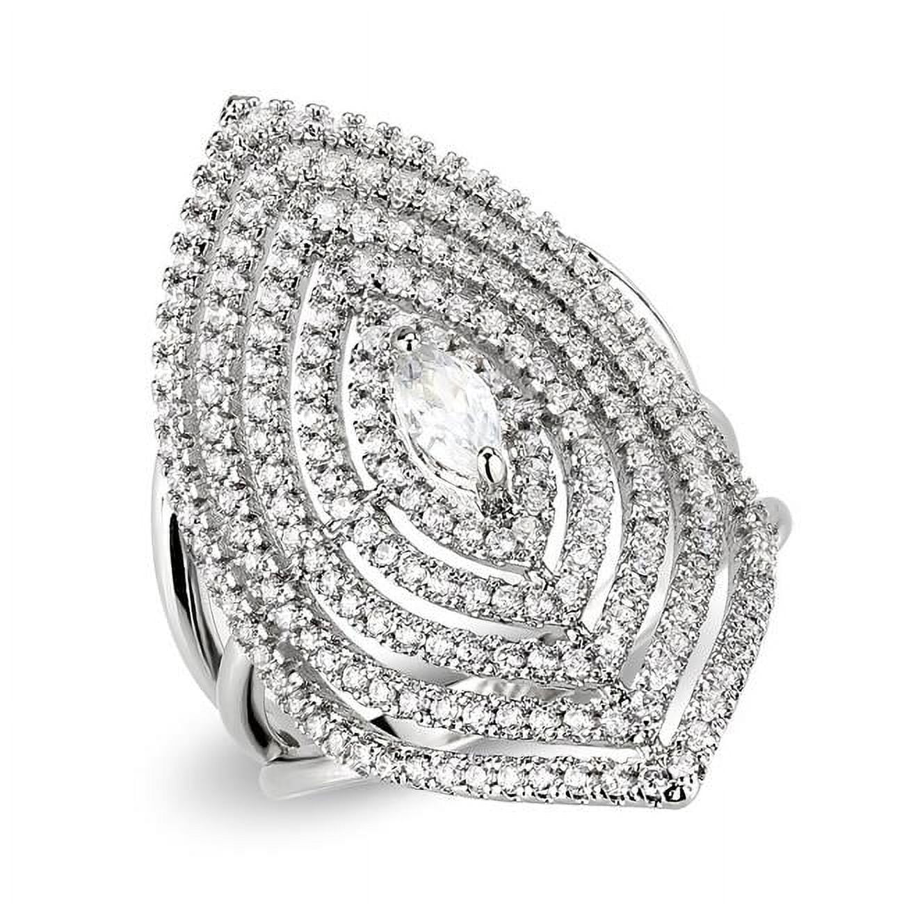 Rhodium Brass Ring with AAA Grade CZ, Clear - Size 5