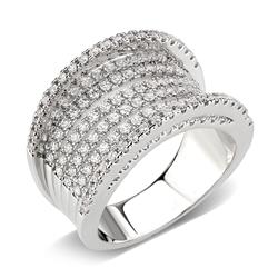 Rhodium Brass Ring with AAA Grade CZ, Clear - Size 5