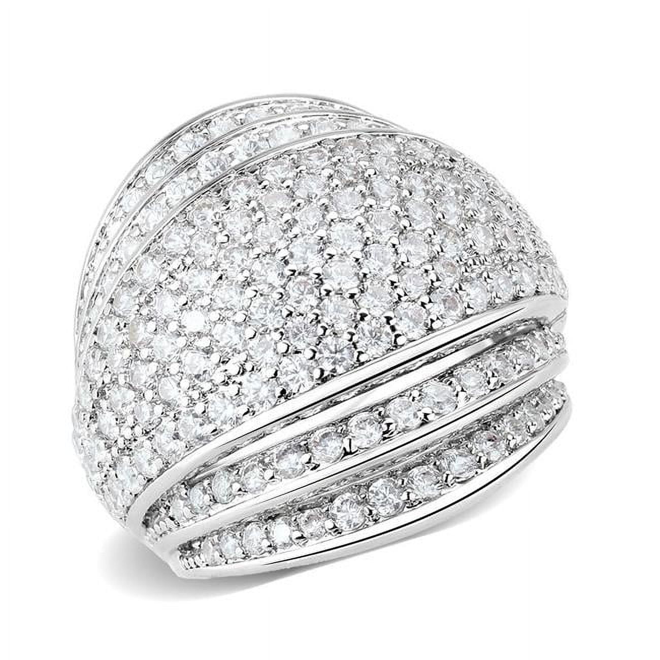 Rhodium Brass Ring with AAA Grade CZ, Clear - Size 8