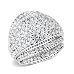 Rhodium Brass Ring with AAA Grade CZ, Clear - Size 9
