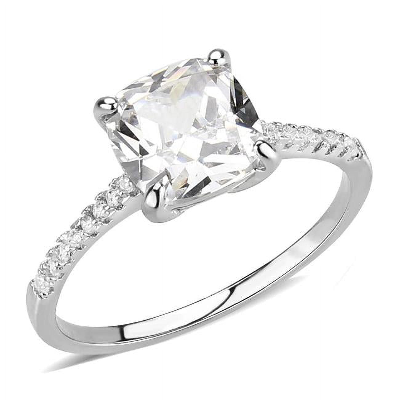 Rhodium Brass Ring with AAA Grade CZ, Clear - Size 8