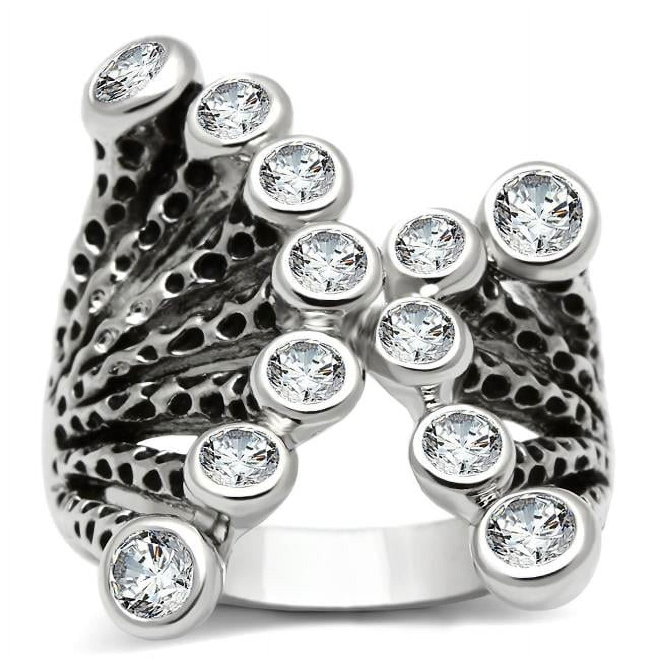 Rhodium Brass Ring with AAA Grade CZ, Clear - Size 7