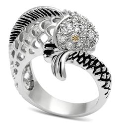 Rhodium Brass Ring with AAA Grade CZ, Champagne - Size 9