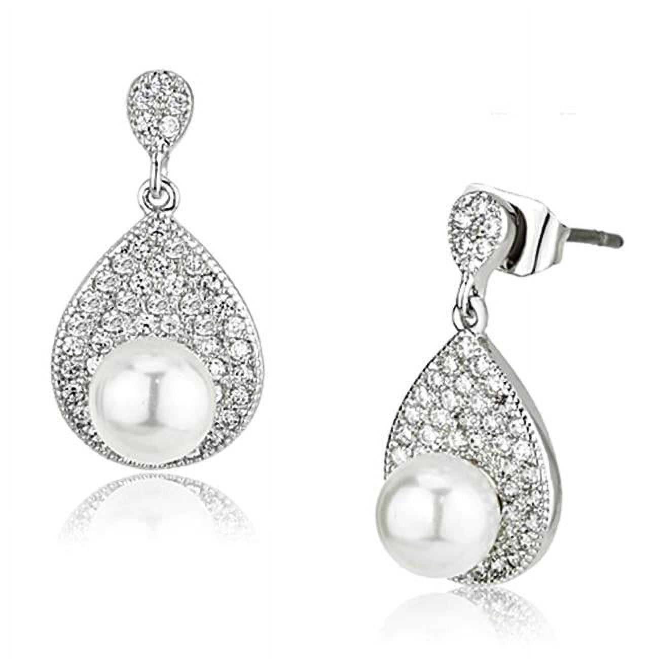 Picture of Alamode 3W384 Rhodium Brass Earrings with Synthetic Pearl, White