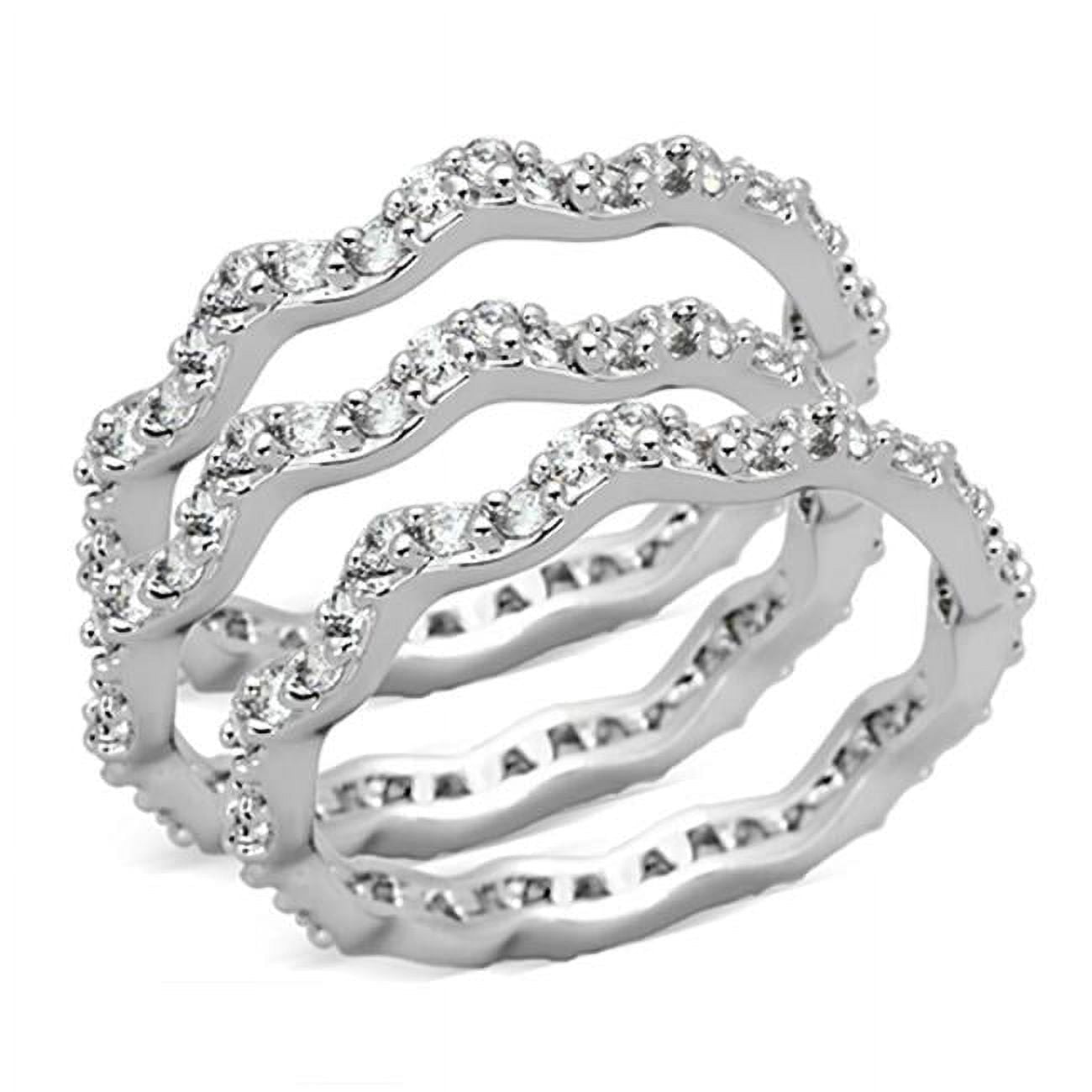 Rhodium Brass Ring with AAA Grade CZ, Clear - Size 5