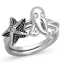 Picture of Alamode 3W564-7 Rhodium Brass Ring with Top Grade Crystal, Clear - Size 7