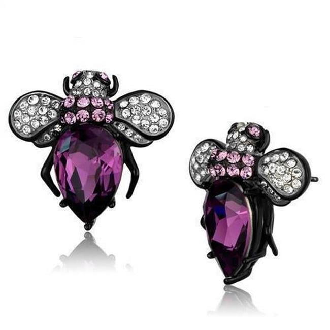 Picture of Alamode TK2385 Two-Tone IP Black Ion Plating Stainless Steel Earrings with Top Grade Crystal, Amethyst