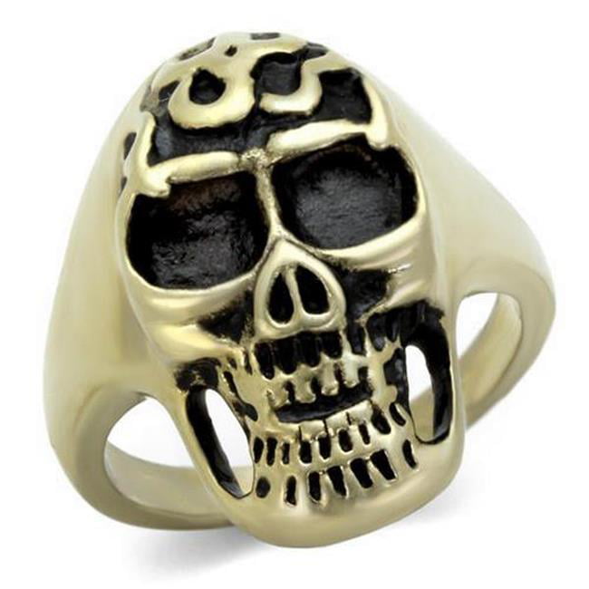 IP Antique Copper Stainless Steel Ring with Epoxy, Jet - Size 8