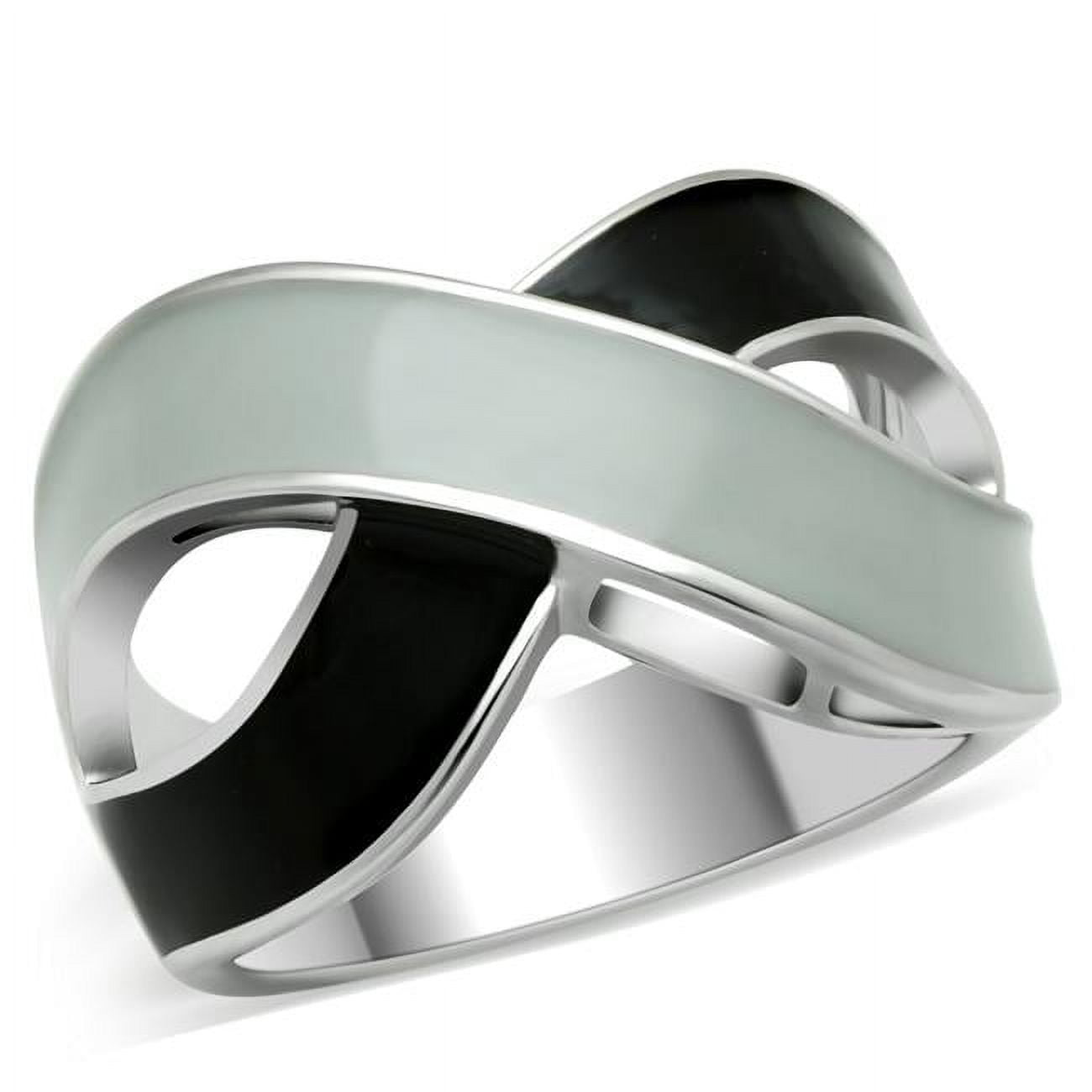 Rhodium Stainless Steel Ring with Epoxy, No Stone - Size 5