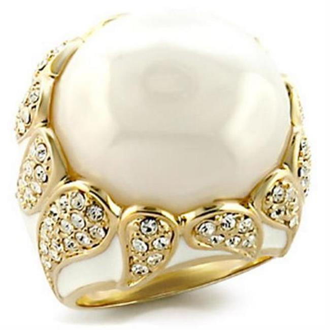 Picture of Alamode 9W183-7 Gold Brass Ring with Milky CZ, White - Size 7