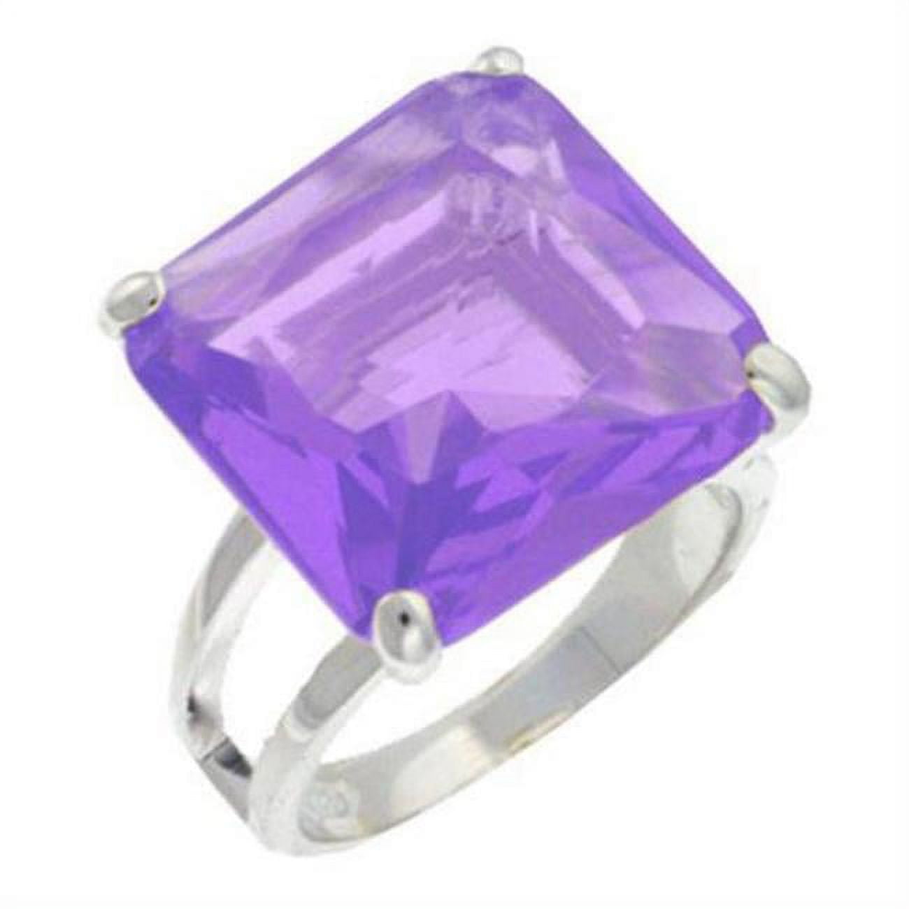 Picture of Alamode 9X030-8 High-Polished 925 Sterling Silver Ring with AAA Grade CZ&#44; Amethyst - Size 8