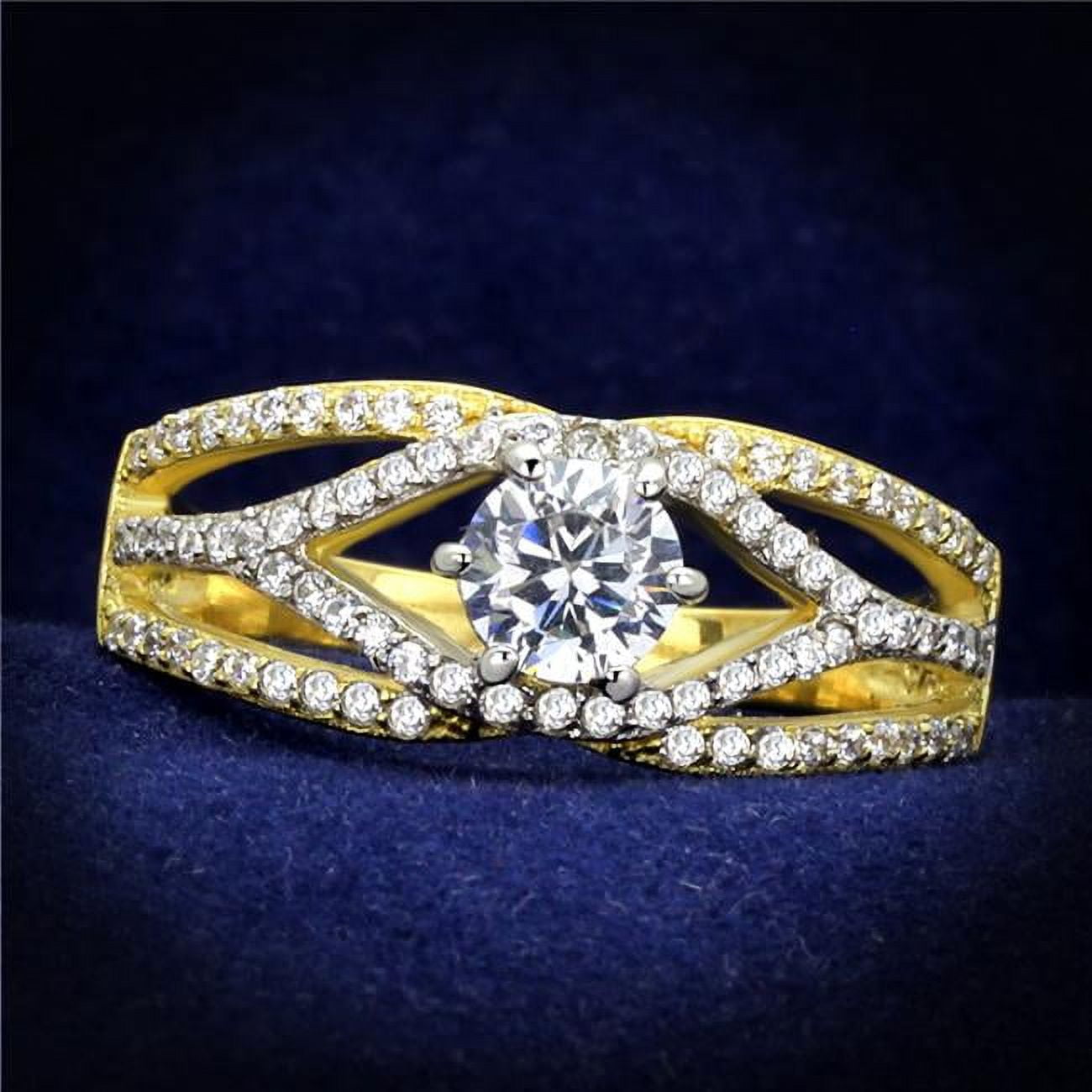 Women Gold & Rhodium 925 Sterling Silver Ring with AAA Grade CZ in Clear - Size 8
