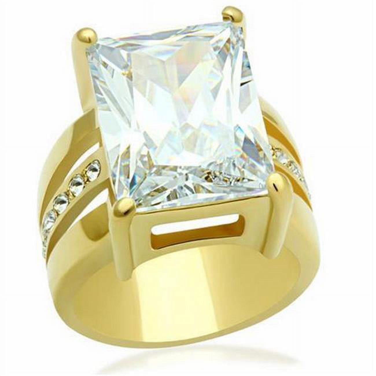 IP Gold Ion Plating Brass Ring with AAA Grade CZ, Clear - Size 5