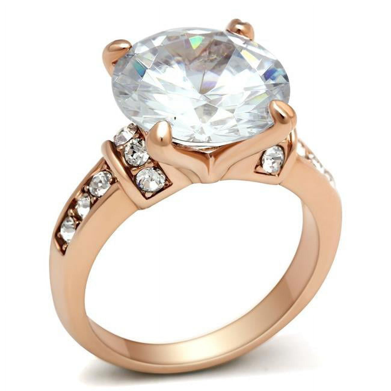 IP Rose Gold Ion Plating Brass Ring with AAA Grade CZ, Clear - Size 6