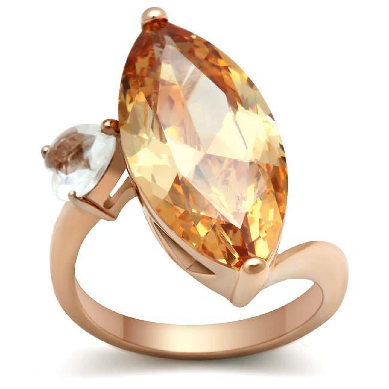 IP Rose Gold Ion Plating Brass Ring with AAA Grade CZ, Champagne - Size 8