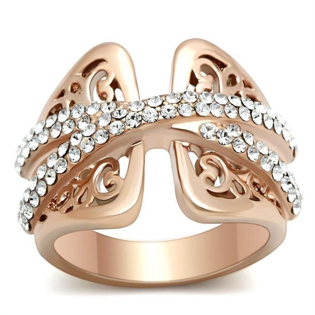 Picture of Alamode GL156-5 IP Rose Gold Ion Plating Brass Ring with Top Grade Crystal, Clear - Size 5