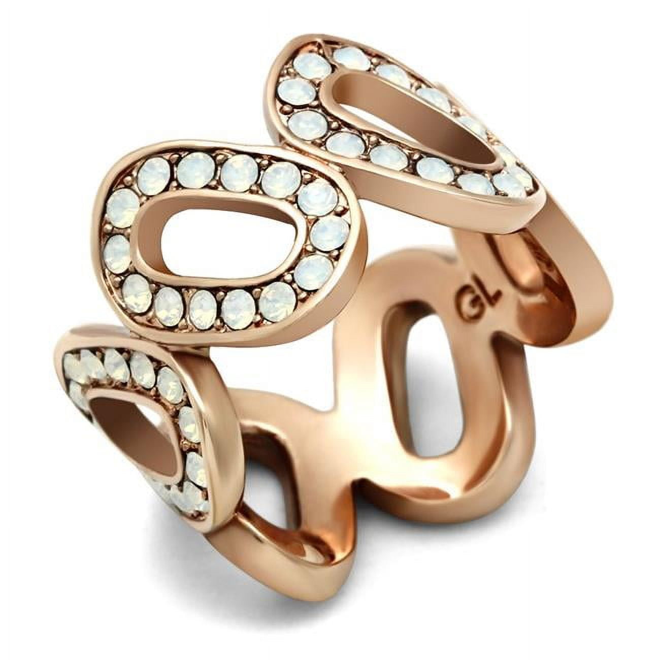 IP Rose Gold Ion Plating Brass Ring with Top Grade Crystal, Rainbow Effect Aurora Borealis - Size 7