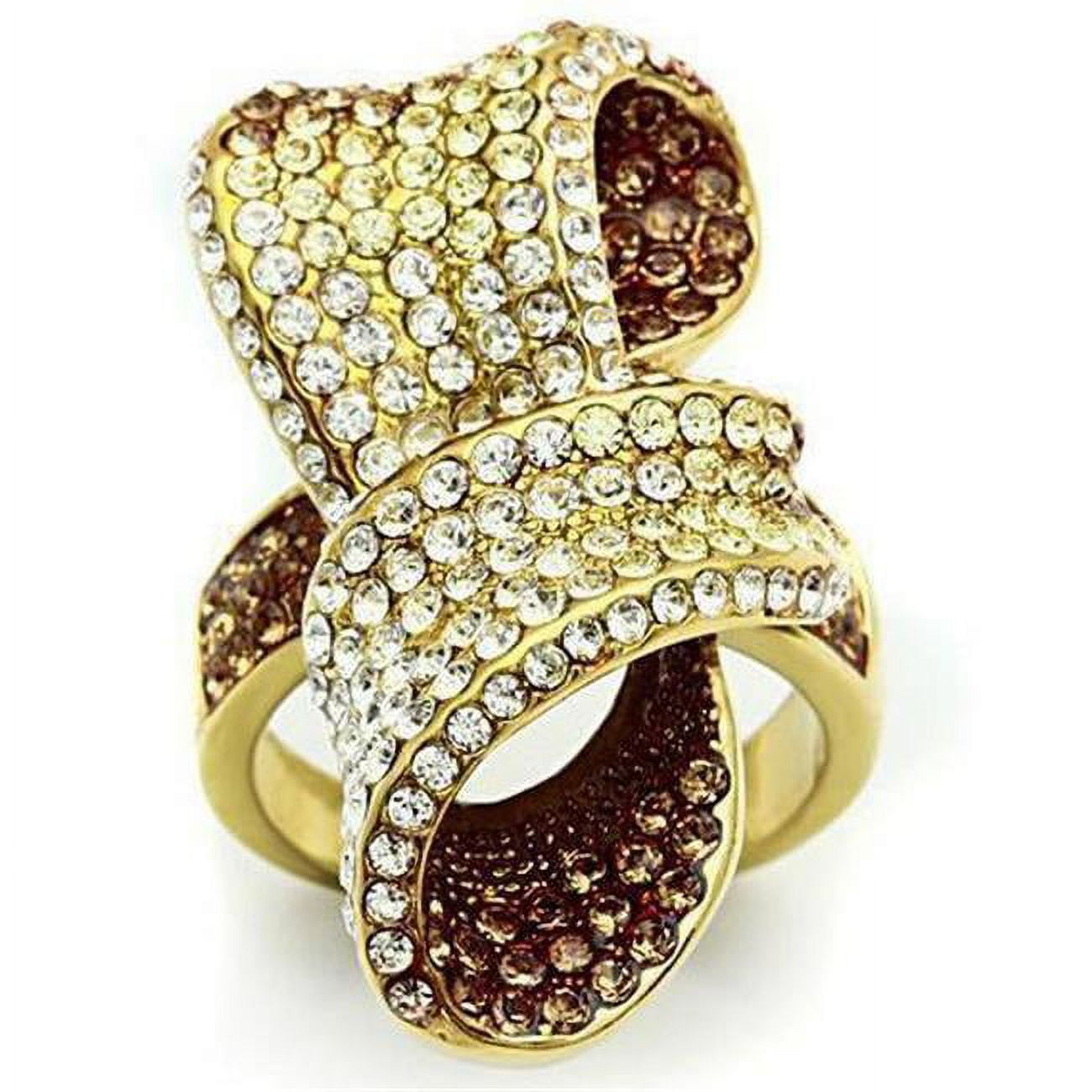 Picture of Alamode GL307-6 IP Gold Ion Plating Brass Ring with Top Grade Crystal, Multi Color - Size 6