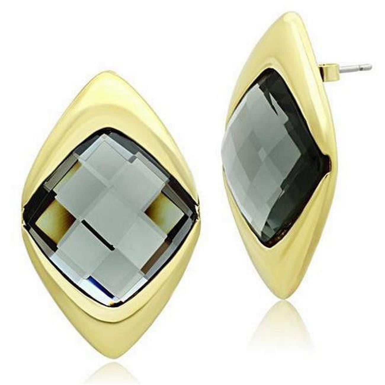 Picture of Alamode GL341 IP Gold Ion Plating Brass Earrings with Synthetic Glass&#44; Black Diamond