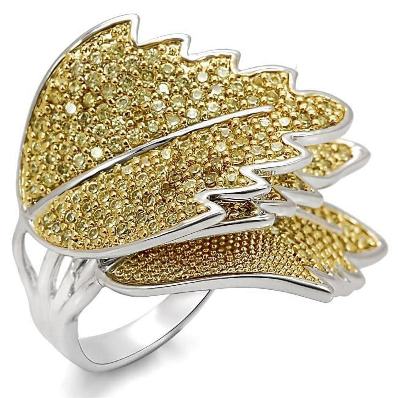 Reverse Two-Tone Brass Ring with AAA Grade CZ, Apple Green - Size 10